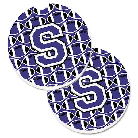 Carolines Treasures Letter S Football Purple and White Set of 2 Cup Holder Car Coaster CJ1068-SCARC